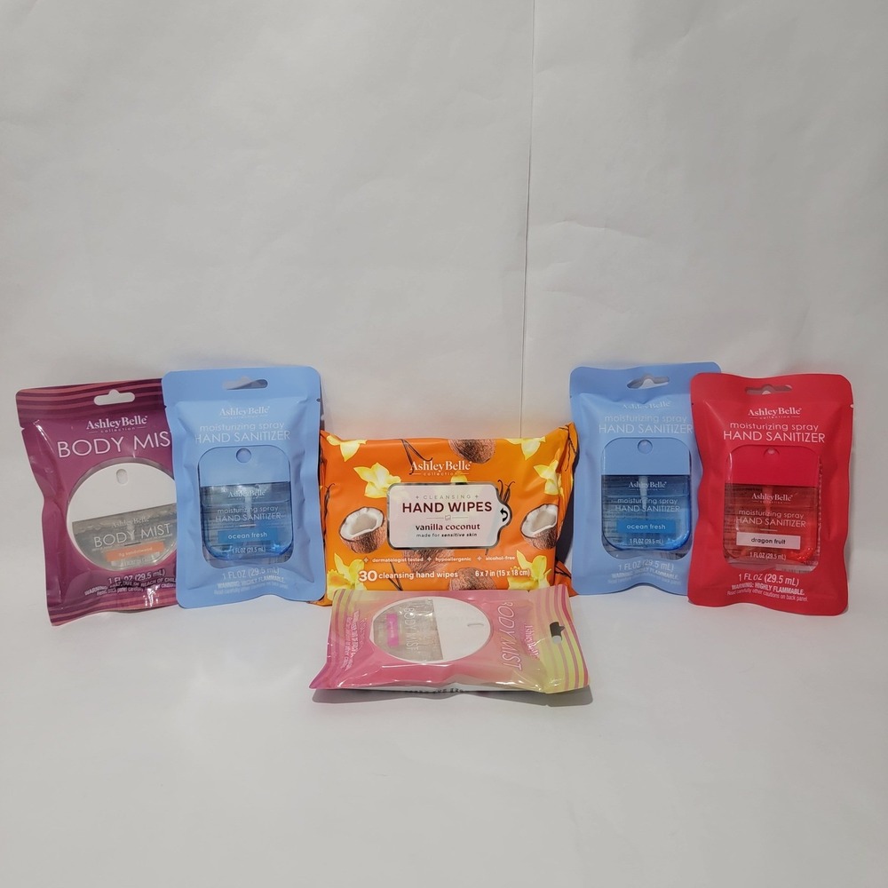 Ashley Belle Collection Hand Sanitizer Body Mist & Wipes 6pc Travel Bundle Set